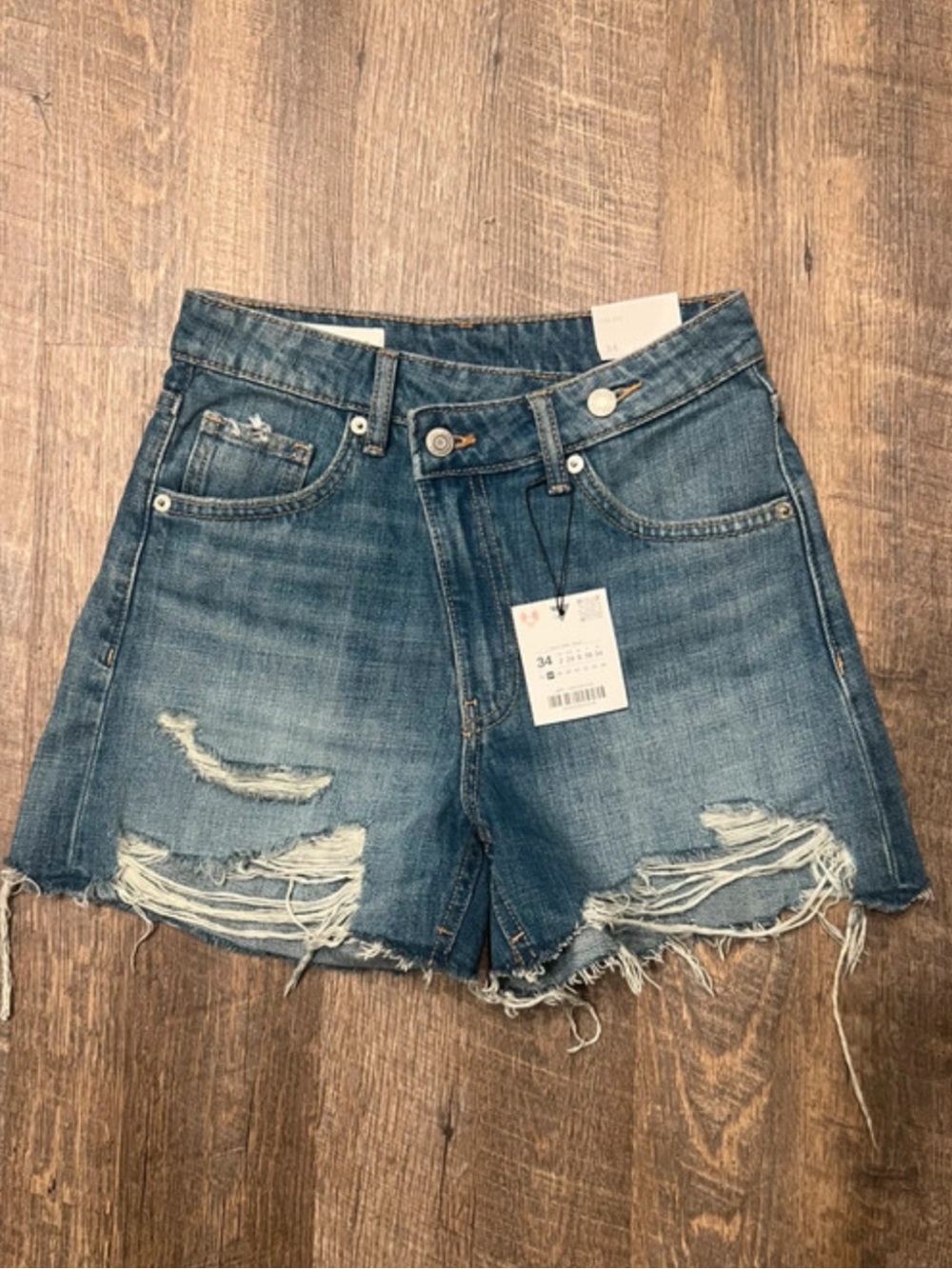 Zara - High Waisted - Distressed Jean Shorts (New)